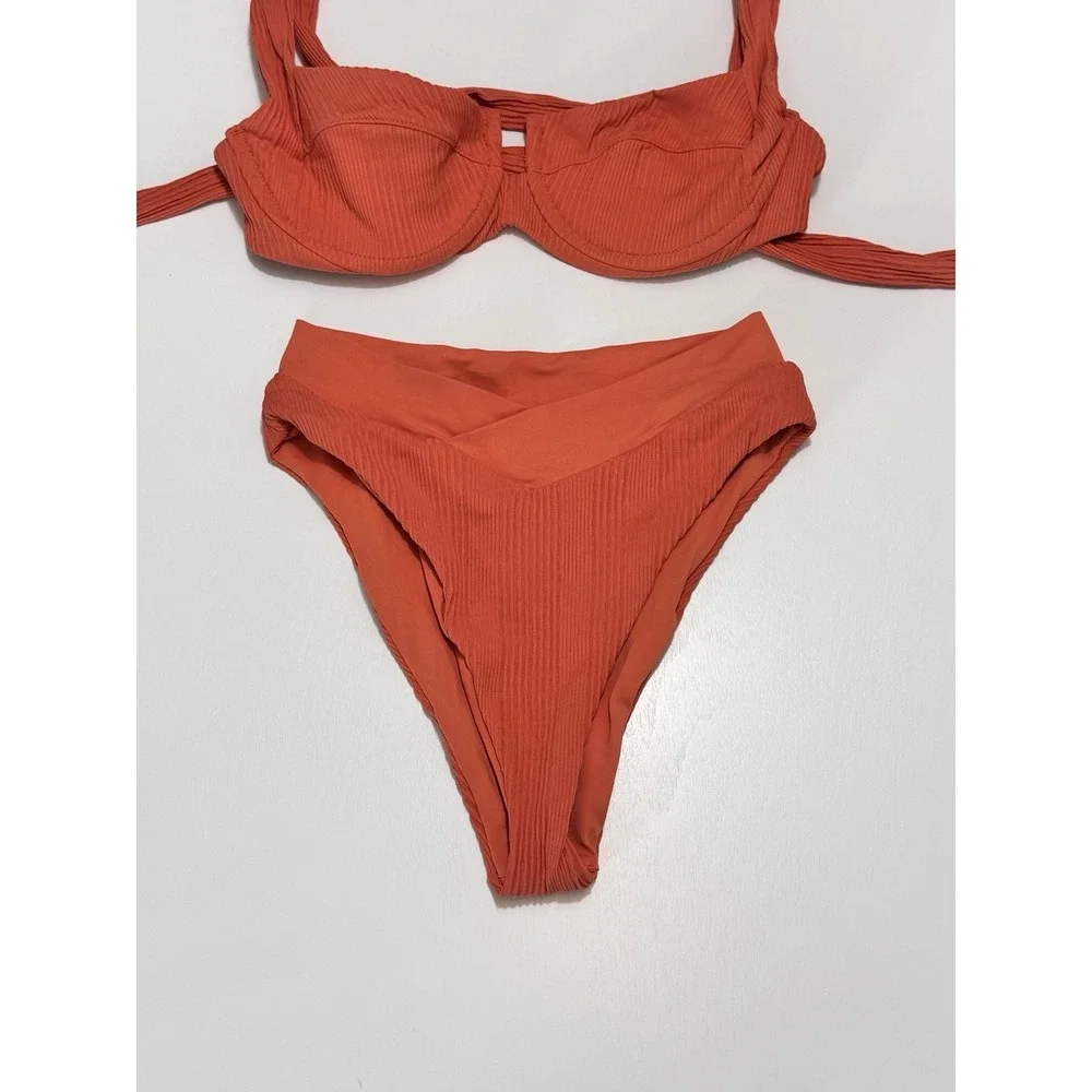 L*Space Nikita Underwire Top Small Bitsy Cut French High Bottom XS Bikini Orange